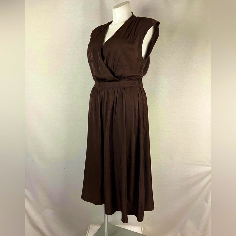 NWT Banana Republic Factory Shiny Brown Burnt Sienna Wrap Front Midi Dress